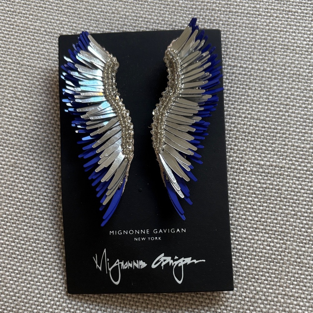 Mignonne Gavigan Metallic and Navy Wing Earrings Never worn one little bend
